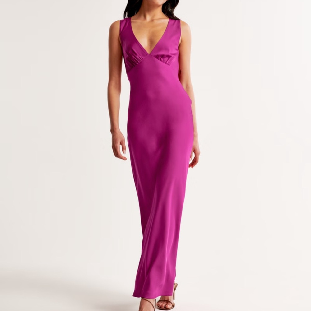 Abercrombie Plunge Cowl Back Maxi Dress (Pink)